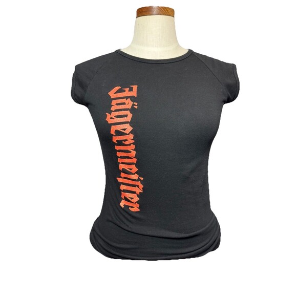 VTG Jägermeister Women’s Black Glitter Logo Fitted Shirt Made in USA L Slim Fit - Picture 1 of 8